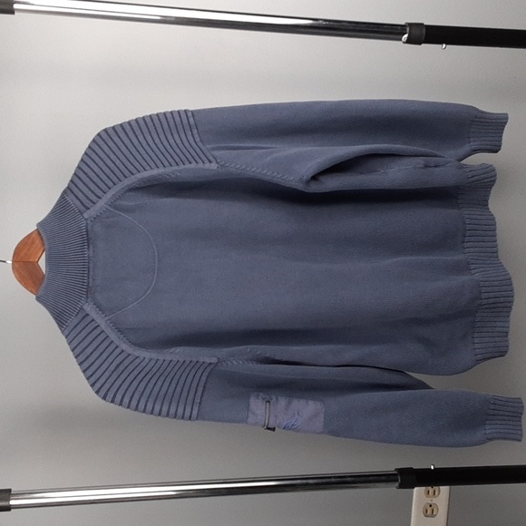 Tommy Bahama Cotton Perwinkle Blue Quarter Zip Side Arm Pocket Knit Sweater - Picture 6 of 7